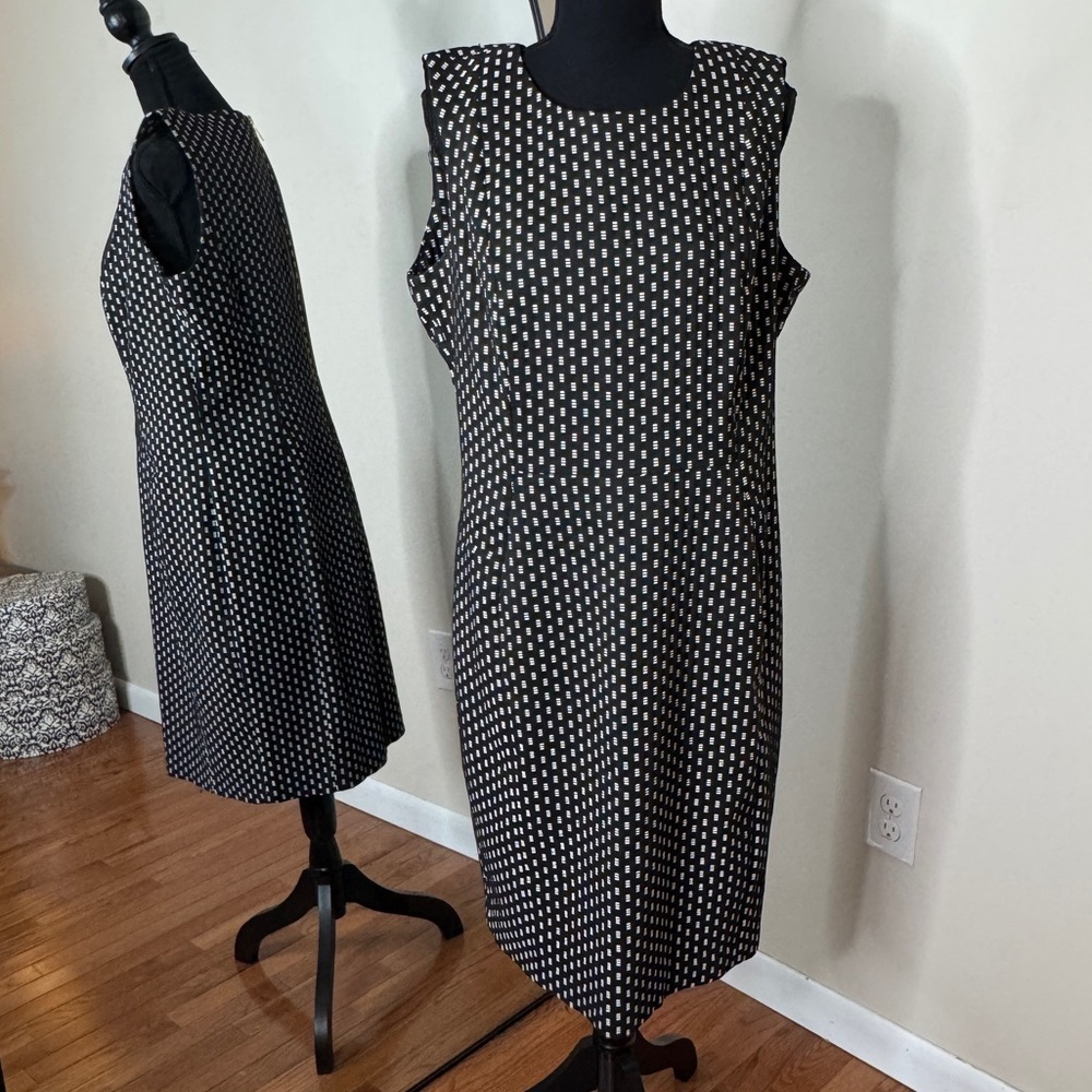 Calvin Klein Geometric Sheath Midi Dress Black White Size 16